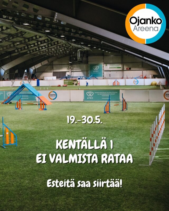 Seuraavat kaksi viikkoa (19.-30.5.) ratakentällä ei ole valmista rataa - esteitä saa siirtää oman maun mukaan! Huomioithan, että kontaktiesteiden tulee olla aina tällä kentällä turvallisesti suoritettavissa.

Seuraava valmis rata rakentuu maanantaiaamuna 2.6.!