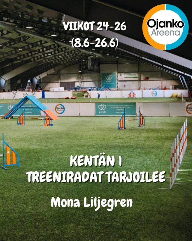 Mona Liljegrenin rataviikot tulossa 🔥🐾Seuraavina viikkoina 8-26.6 kentälle nousee Mona Liljegrenin suunnittelemia ratoja – luvassa sujuvia kokonaisuuksia, hyvää rytmiä ja treenattavaa kaikille tasoille.Huoma!Rata on treenattavissa myös viikonloppuisin, koska hallissa ei ole kisoja.Irtovuoroja voi kysellä varaukset(at)ojanko.fiYhteistyössä @elainklinikkaavec