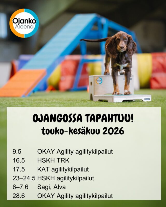Kesä tulee 🐾Touko-kesäkuussa Ojanko Areenalla kisataan ja treenataan. Luvassa useita agilitykilpailuja.Tule kisaamaan ja treenaamaan Ojanko Areenalle🧡🩵Yhteistyössä @elainklinikkaavec