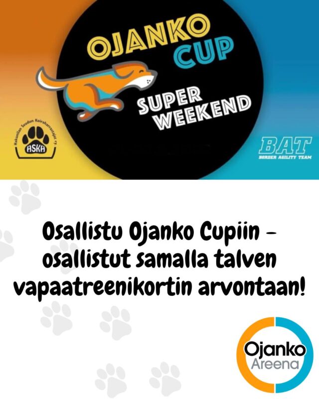 Etusivu 10 Ojanko Cup -arvonta! ☀️
Ojanko Cup kisataan 23.-24.5.2025 - luvassa kaksi agilityn täyteistä kisapäivää sekä HSKH:n että BAT:in järjestämänä!
Kaikkien Ojanko Cup -viikonlopun kisaajien kesken arvotaan kolme talvikauden 2025-2026 vapaatreenikorttia Ojanko Areenalle. Osallistumalla kisoihin olet siis automaattisesti mukana arvonnassa!
Ilmoittautuminen kisoihin päättyy sunnuntaina 18.5. - älä siis aikaile, vaan laita ilmoittautumisesi sisään jo nyt! 🤩
Kisatapahtuman löydät facebookista täältä: https://fb.me/e/6dGTUWHpU