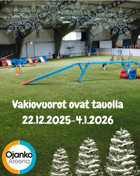 Vakiovuorot tauolla 22.12.2025-4.1.2026!Vakiovuorot ovat tauolla joulun ja uuden vuoden ajan, ja halli on vapaana vapaakorttilaisille. Lisäksi on mahdollista varata irtovuoroja!Kaveritreenimaksu 15€ ja vapaita irtovuoroja voi kysellä: varaukset@ojanko.fiNähdään hallilla!Yhteistyössä @elainklinikkaavec