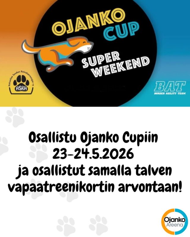 🐾 OJANKO CUP – TOUKOKUUSSA 🐾Kevään agilitykohokohta Ojangossa!Tule kisaamaan Ojanko Cupiin toukokuussa – luvassa menevät radat ja kisafiilis.
Kaikkien kilpailijoiden kesken arvotaan talven vapaatreenikortti ❄️🔥Älä jätä väliin – nyt kannattaa olla mukana!Yhteistyössä @elainklinikkaavec#OjankoAreena #agility