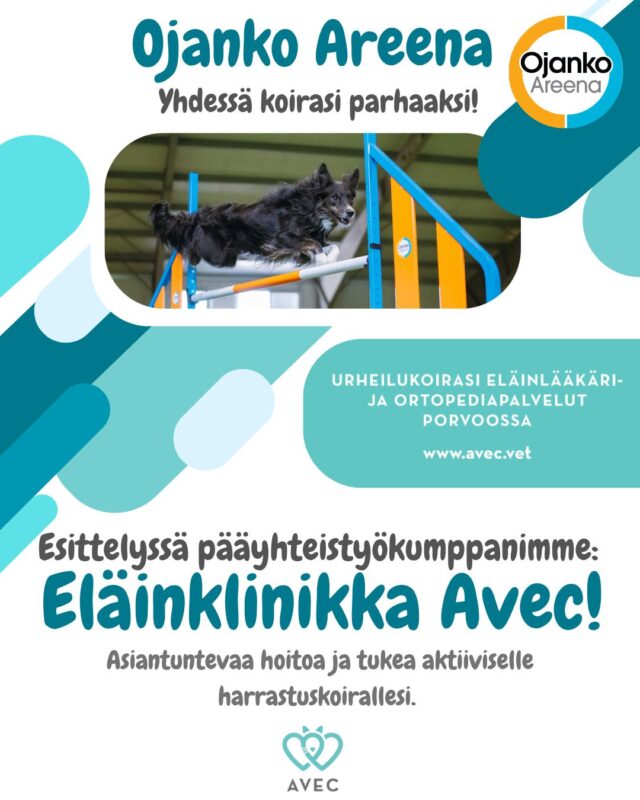 Etusivu 8 🤝 Esittelyssä pääyhteistyökumppanimme: Eläinklinikka Avec!Eläinklinikka Avec on täyden palvelun eläinklinikka Porvoossa.Palveluvalikoimamme on laaja ja urheilevia koiria palvelevat erityisesti huippuosaajamme urheilukoiraeläinlääkäri Tiiu Toijala sekä ortopedi Pia Björkenheim.Laadukas ja monipuolinen laitteisto (rtg, CBCT, ultraääni, niveltähystykset ja muut kirurgiset tähystysleikkaukset) osaavissa käsissä mahdollistavat nopean diagnoosiin pääsyn ja oikean hoidon nopeasti.Yhdessä pidämme harrastuskaverisi liikkeessä! 🐕💨Yhteistyössä: @elainklinikkaavec#ojankoareena #eläinklinikkaavec #pääyhteistyökumppani #koiraurheilu #urheilukoira #koiranhyvinvointi #koiraharrastus #porvoo #vantaa #yhdessäkoirasiparhaaksi
