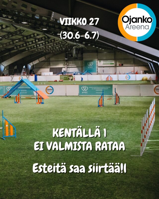 Ensi viikolla (30.6-6.7) ratakentällä ei ole valmista rataa - esteitä saa siirtää oman maun mukaan!
Muistathan, että kontaktiesteiden tulee olla aina tällä kentällä suoritettavissa.
Seuraava valmis rata rakentuu maanantaiaamuna 7.7.
Tägää meidän somessa, niin näemme minkälaisia ratoja olette itse rakentaneet.Yhteistyössä @@elainklinikkaavec